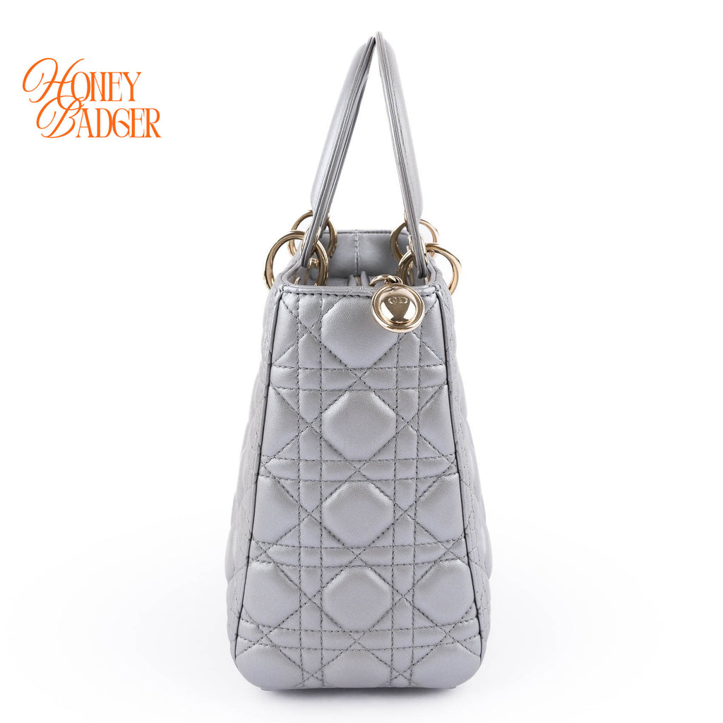 Dior Lady Dior Medium Cannage Leather 2WAY Handbag Pearl Gray