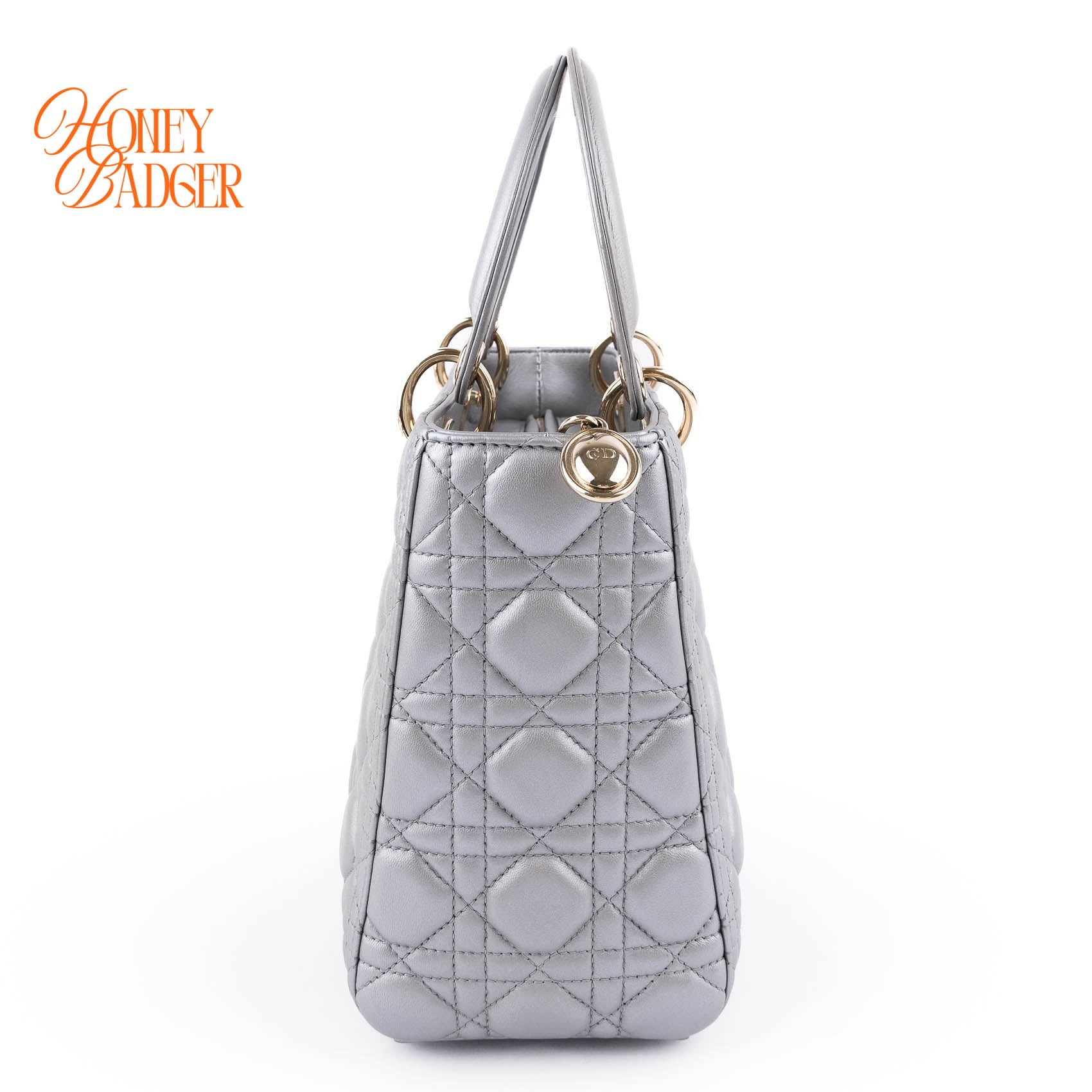 Dior Lady Dior Medium Cannage Leather 2WAY Handbag Pearl Gray