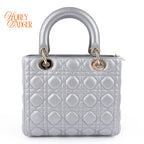 Dior Lady Dior Medium Cannage Leather 2WAY Handbag Pearl Gray