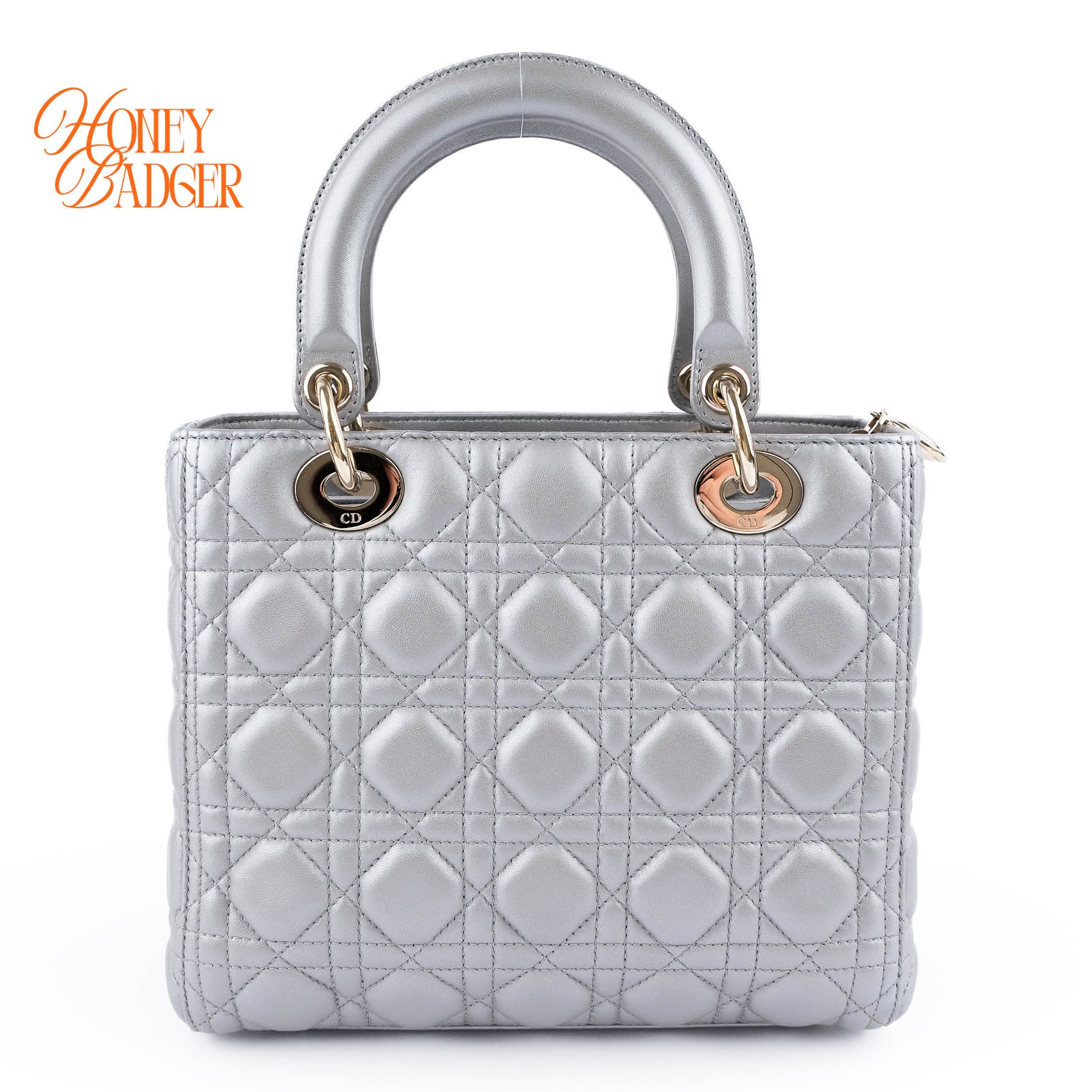Dior Lady Dior Medium Cannage Leather 2WAY Handbag Pearl Gray