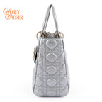 Dior Lady Dior Medium Cannage Leather 2WAY Handbag Pearl Gray