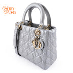 Dior Lady Dior Medium Cannage Leather 2WAY Handbag Pearl Gray