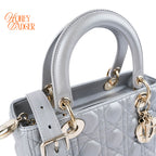 Dior Lady Dior Medium Cannage Leather 2WAY Handbag Pearl Gray