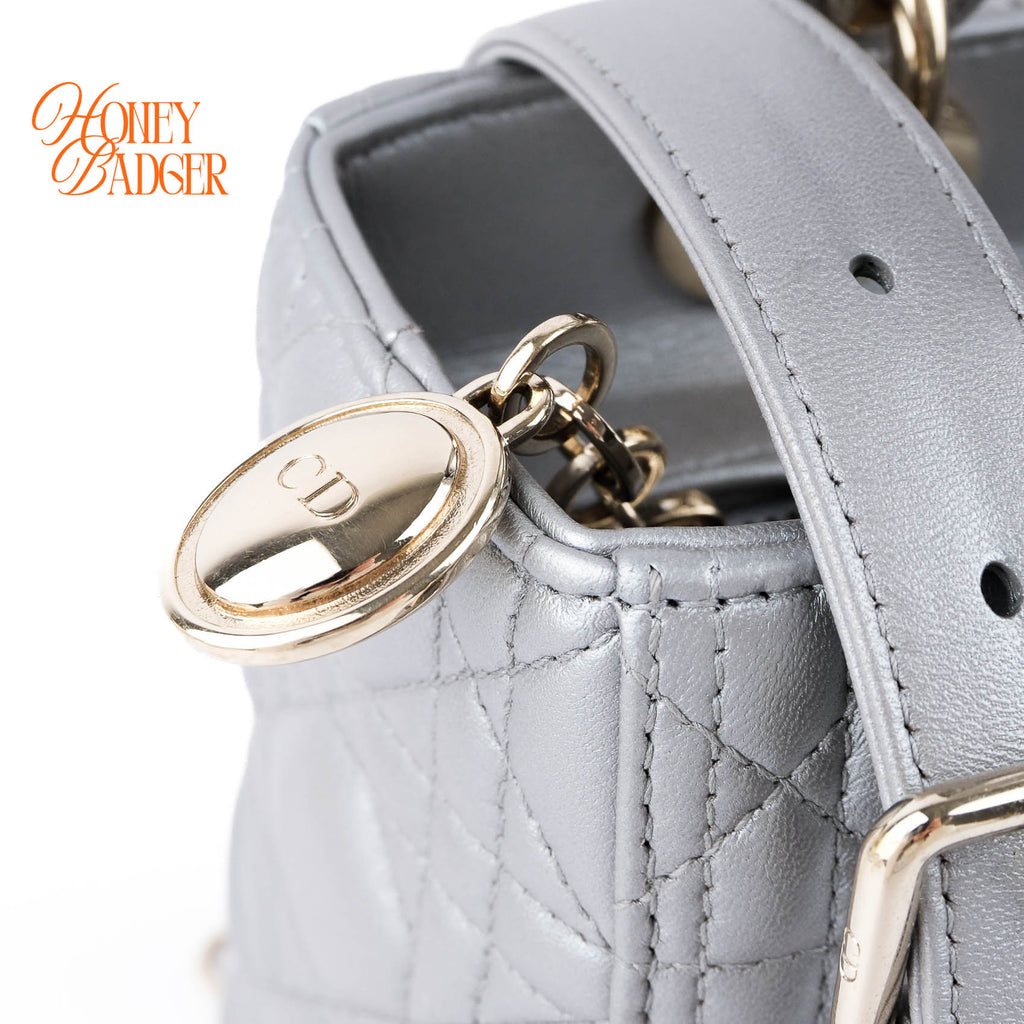 Dior Lady Dior Medium Cannage Leather 2WAY Handbag Pearl Gray