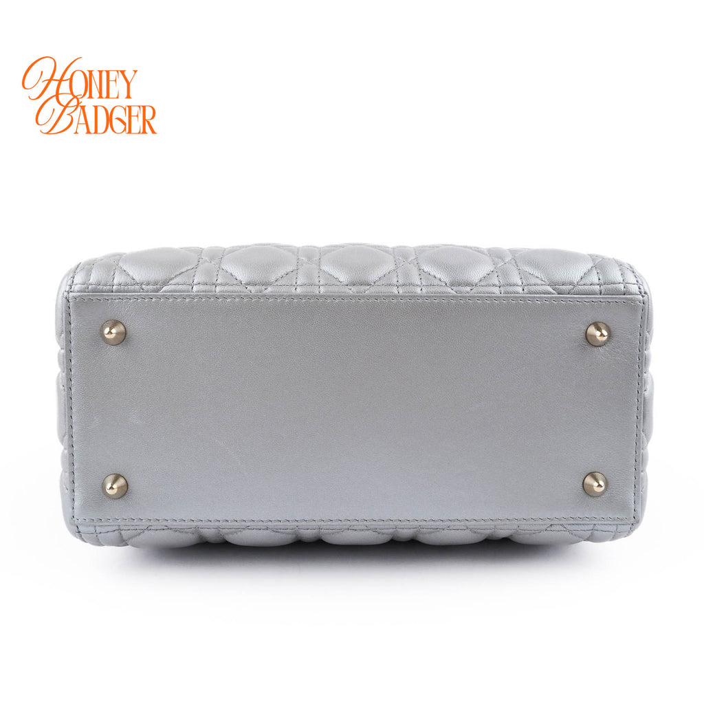 Dior Lady Dior Medium Cannage Leather 2WAY Handbag Pearl Gray