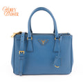 Prada Galleria Medium Saffiano Leather Bag Cobalt Blue Gold Hardware 2WAY Tote