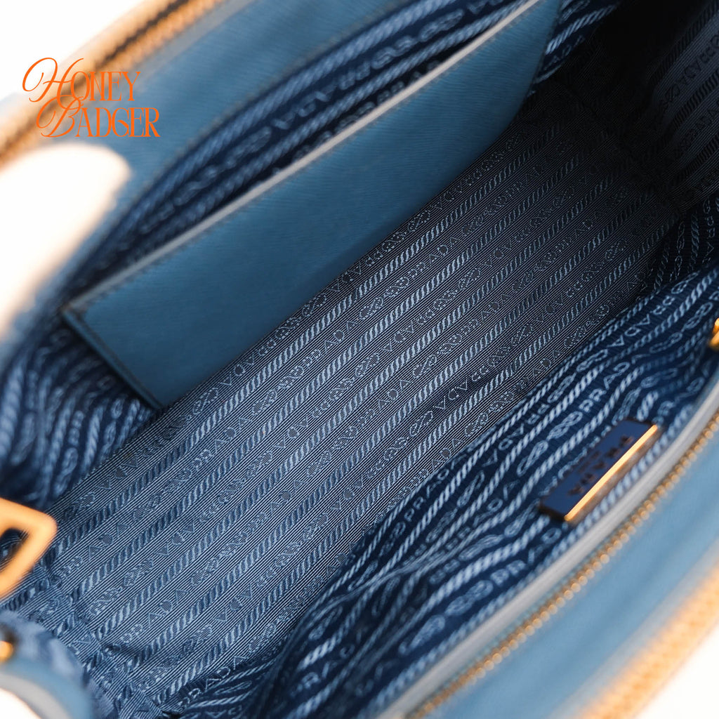 Prada Galleria Medium Saffiano Leather Bag Cobalt Blue Gold Hardware 2WAY Tote