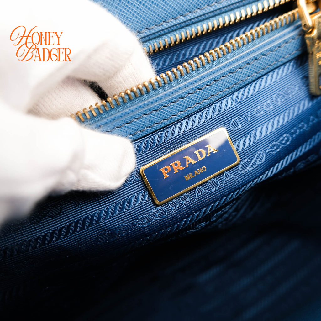 Prada Galleria Medium Saffiano Leather Bag Cobalt Blue Gold Hardware 2WAY Tote