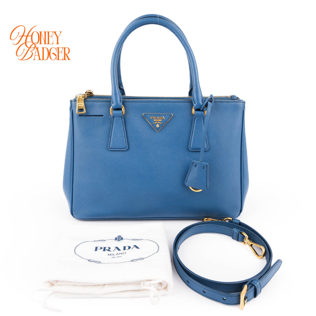 Prada Galleria Medium Saffiano Leather Bag Cobalt Blue Gold Hardware 2WAY Tote