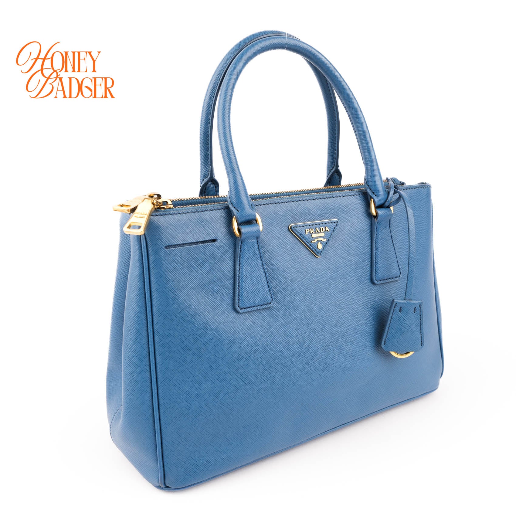 Prada Galleria Medium Saffiano Leather Bag Cobalt Blue Gold Hardware 2WAY Tote