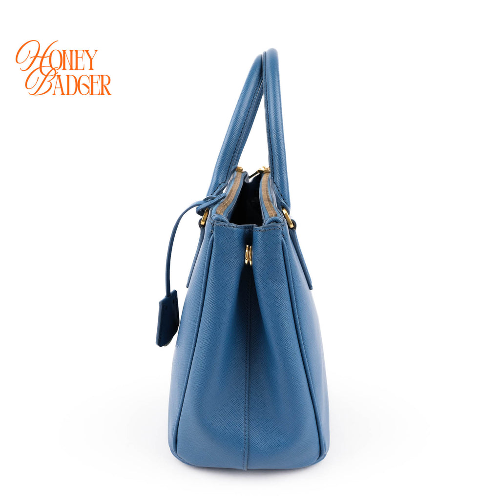 Prada Galleria Medium Saffiano Leather Bag Cobalt Blue Gold Hardware 2WAY Tote