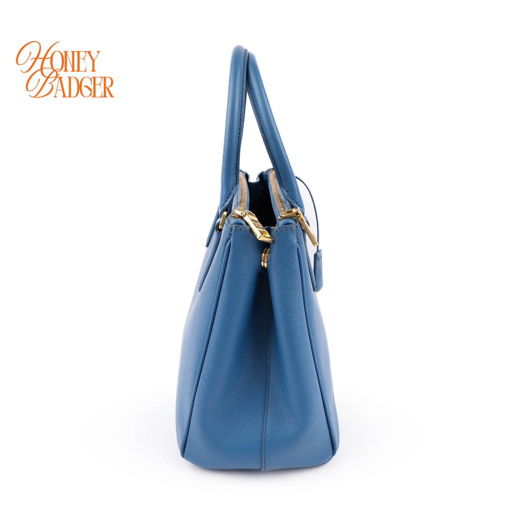 Prada Galleria Medium Saffiano Leather Bag Cobalt Blue Gold Hardware 2WAY Tote