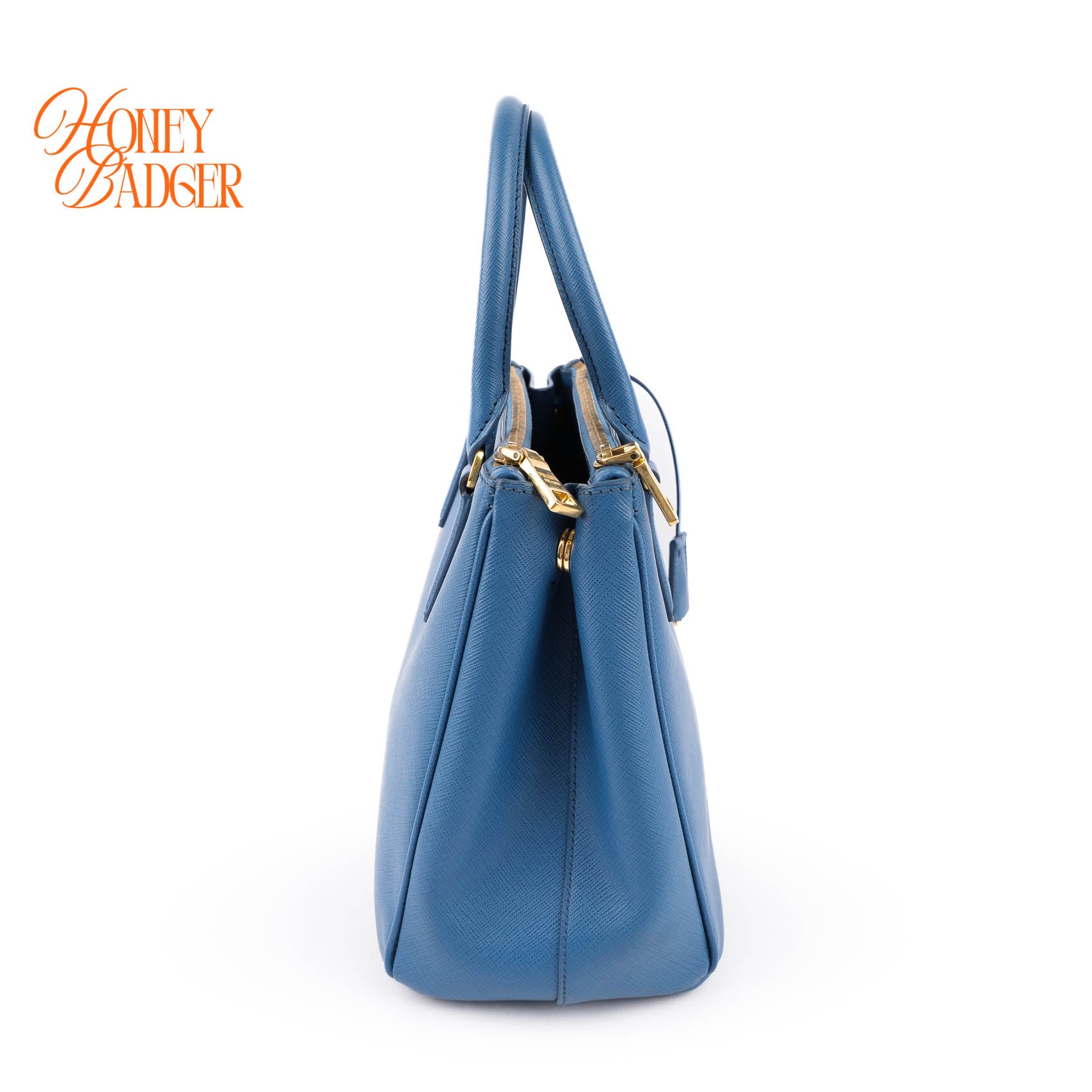 Prada Galleria Medium Saffiano Leather Bag Cobalt Blue Gold Hardware 2WAY Tote