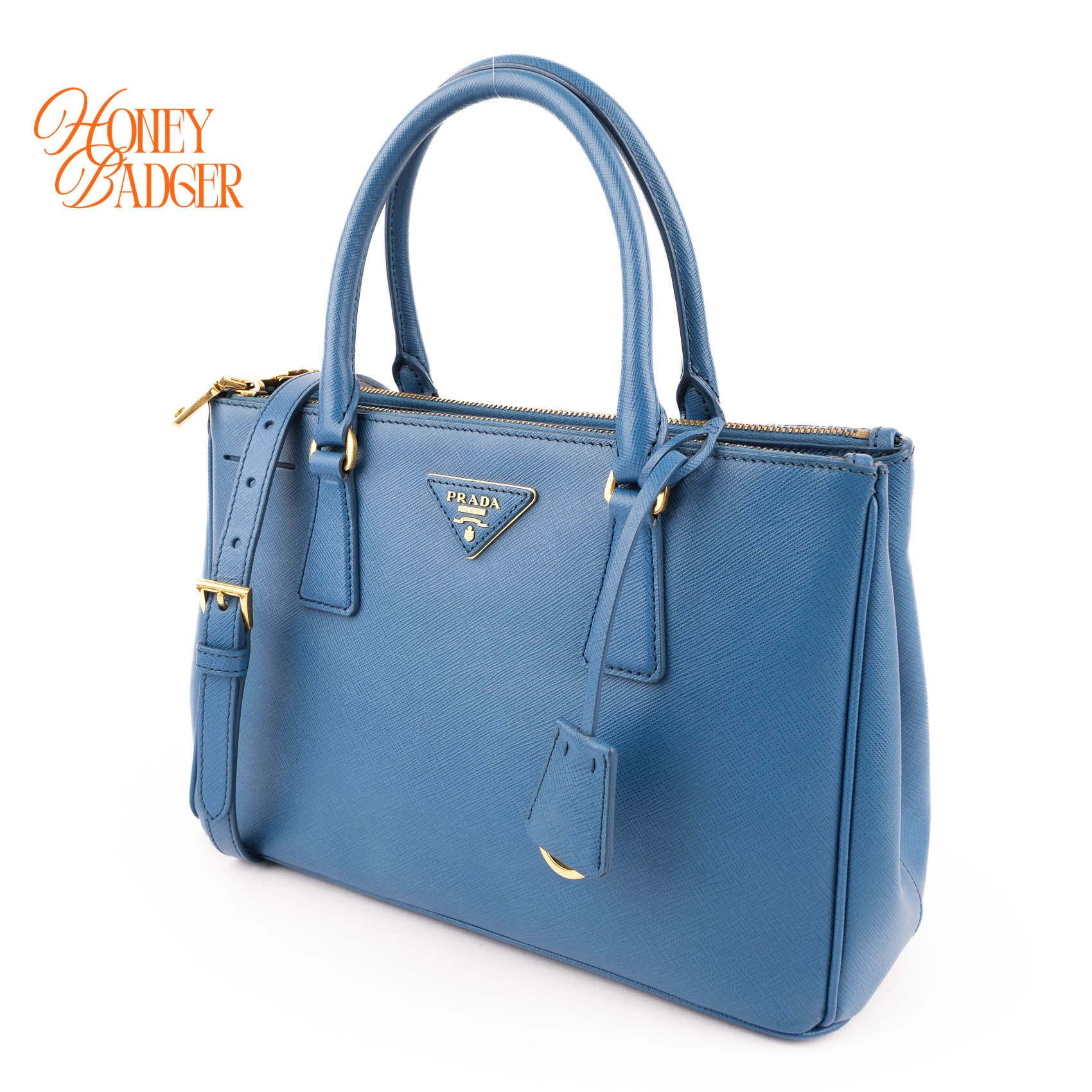 Prada Galleria Medium Saffiano Leather Bag Cobalt Blue Gold Hardware 2WAY Tote
