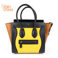 Celine Luggage Mini Shopper Tricolor Tote Bag Yellow Black Camel Leather Gold Hardware