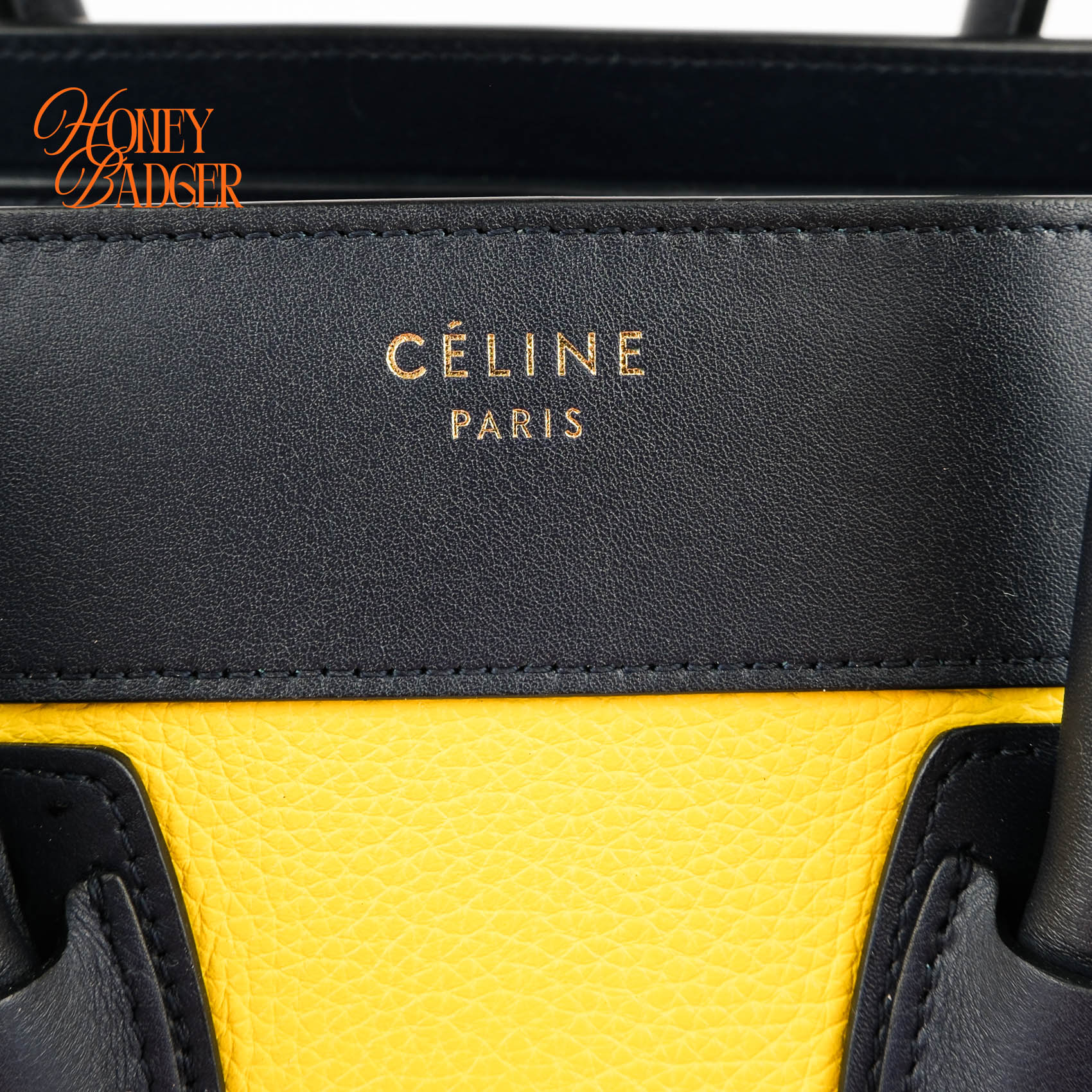 Celine Luggage Mini Shopper Tricolor Tote Bag Yellow Black Camel Leather Gold Hardware