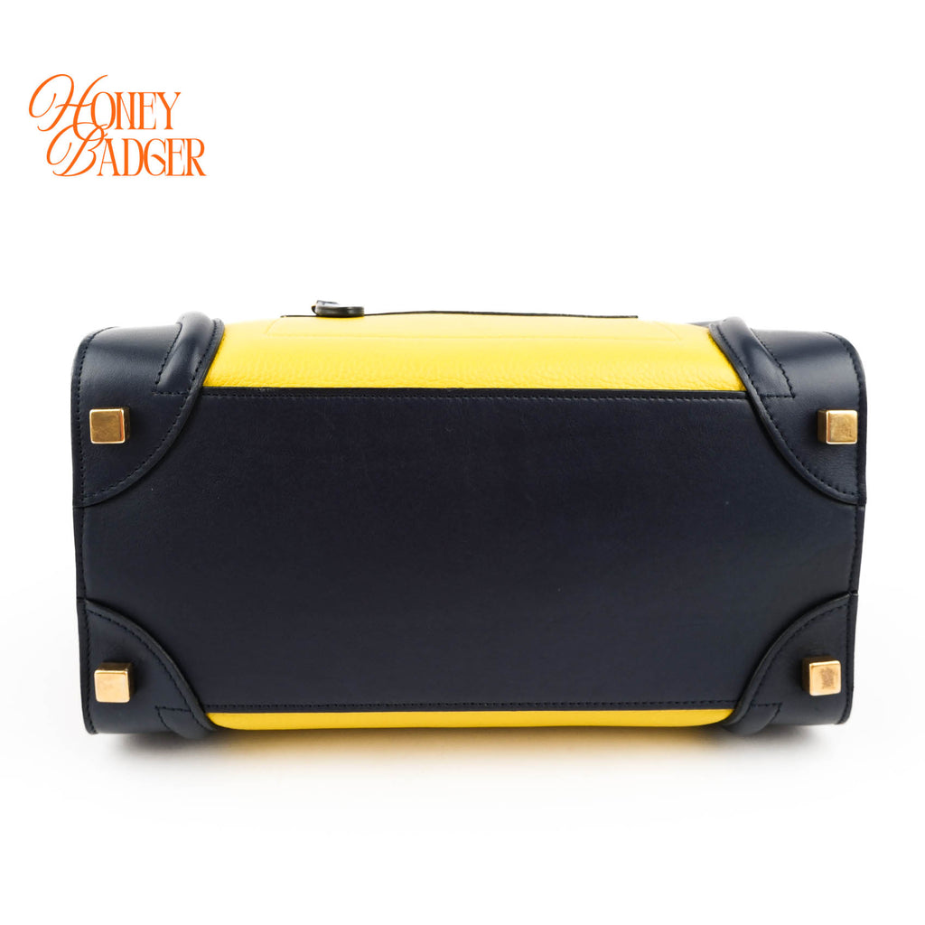 Celine Luggage Mini Shopper Tricolor Tote Bag Yellow Black Camel Leather Gold Hardware