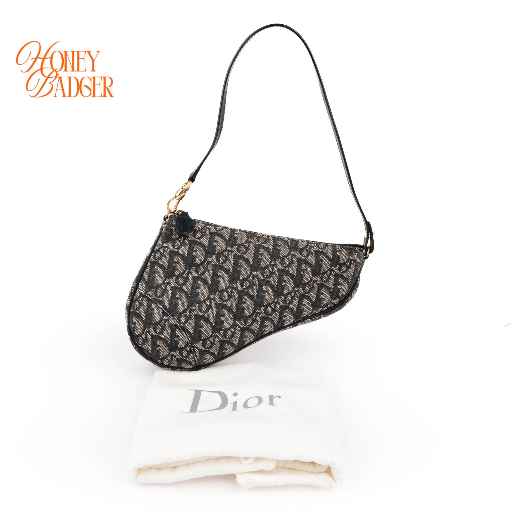 Christian Dior Vintage Saddle Pochette Mini Shoulder Bag Navy Blue Oblique Jacquard