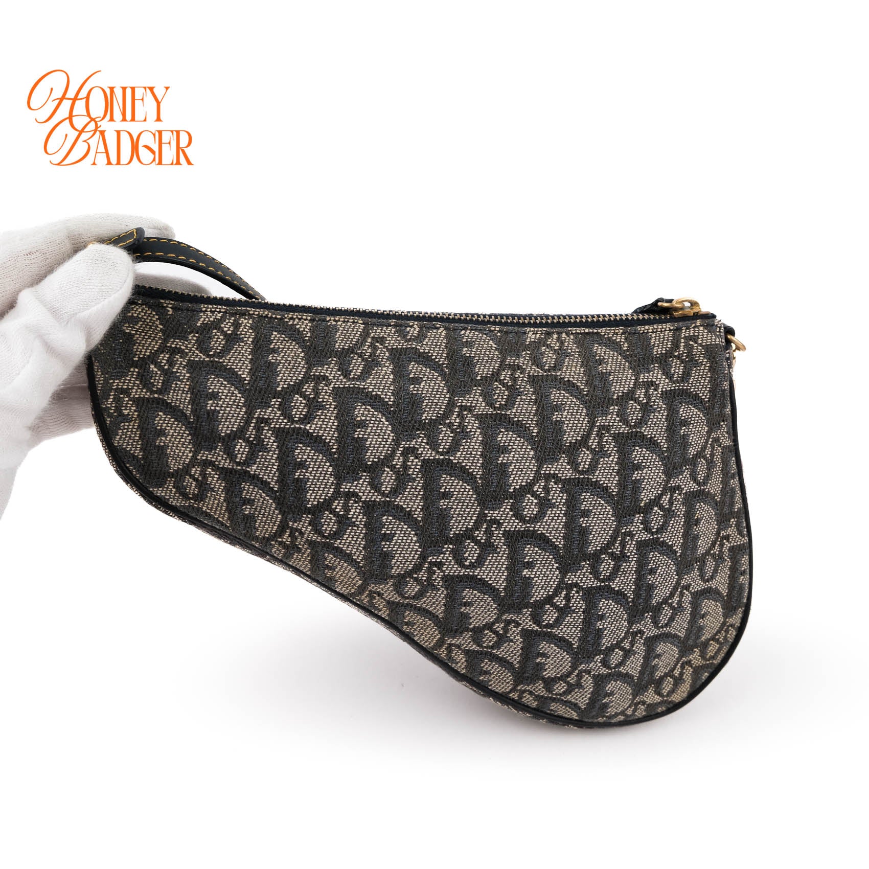 Christian Dior Vintage Saddle Pochette Mini Shoulder Bag Navy Blue Oblique Jacquard