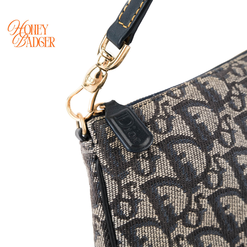 Christian Dior Vintage Saddle Pochette Mini Shoulder Bag Navy Blue Oblique Jacquard