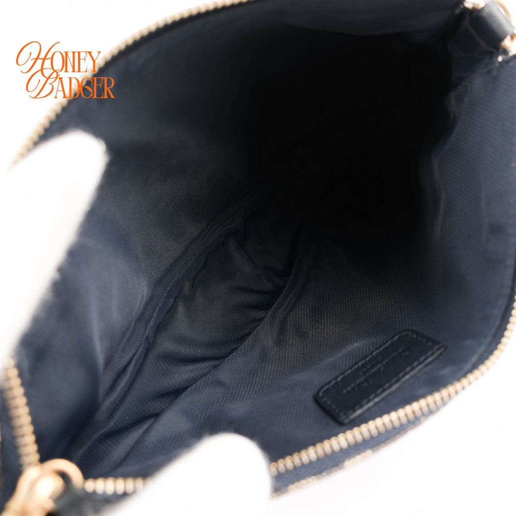 Christian Dior Vintage Saddle Pochette Mini Shoulder Bag Navy Blue Oblique Jacquard