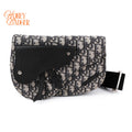 Dior Saddle Flap Messenger Bag Blue Oblique Jacquard Black Grained Leather