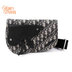 Dior Saddle Flap Messenger Bag Blue Oblique Jacquard Black Grained Leather