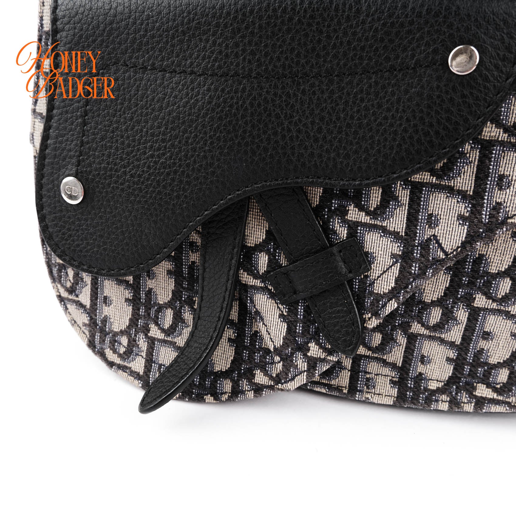 Dior Saddle Flap Messenger Bag Blue Oblique Jacquard Black Grained Leather