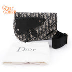 Dior Saddle Flap Messenger Bag Blue Oblique Jacquard Black Grained Leather
