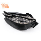 Dior Saddle Flap Messenger Bag Blue Oblique Jacquard Black Grained Leather
