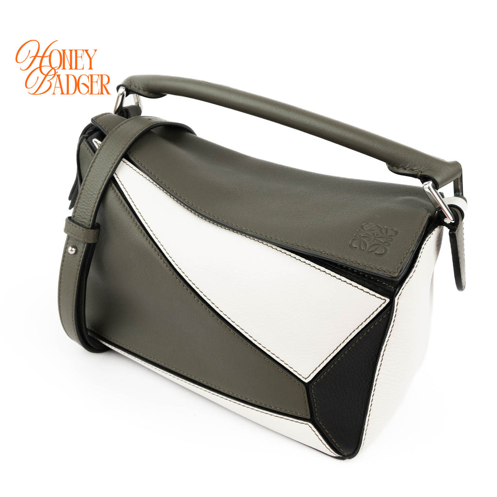 Loewe Puzzle Small Bag Multicolor White Grey Black Grained Leather Silver Hardware