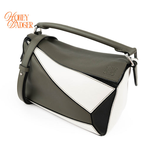 Loewe Puzzle Small Bag Multicolor White Grey Black Grained Leather Silver Hardware