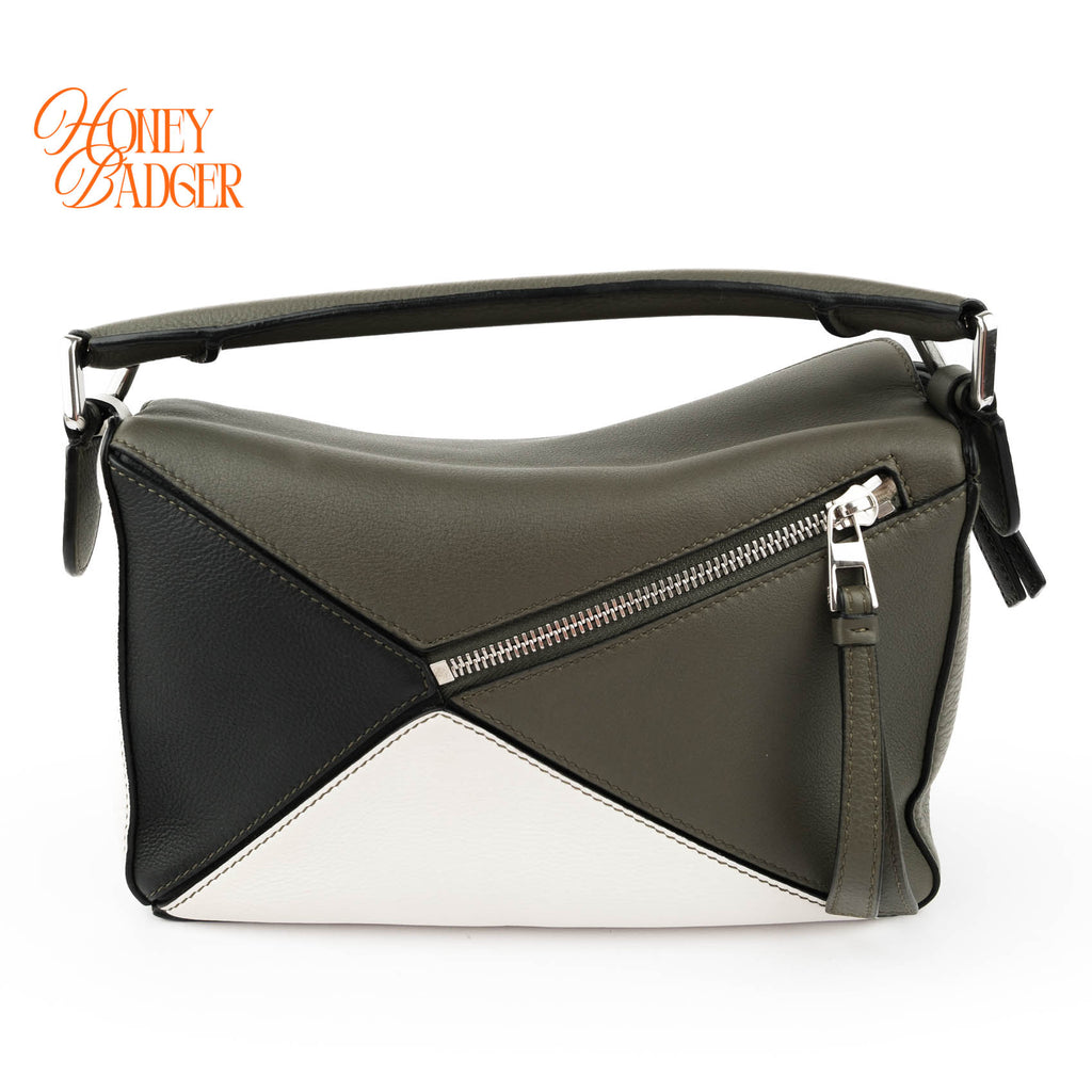 Loewe Puzzle Small Bag Multicolor White Grey Black Grained Leather Silver Hardware