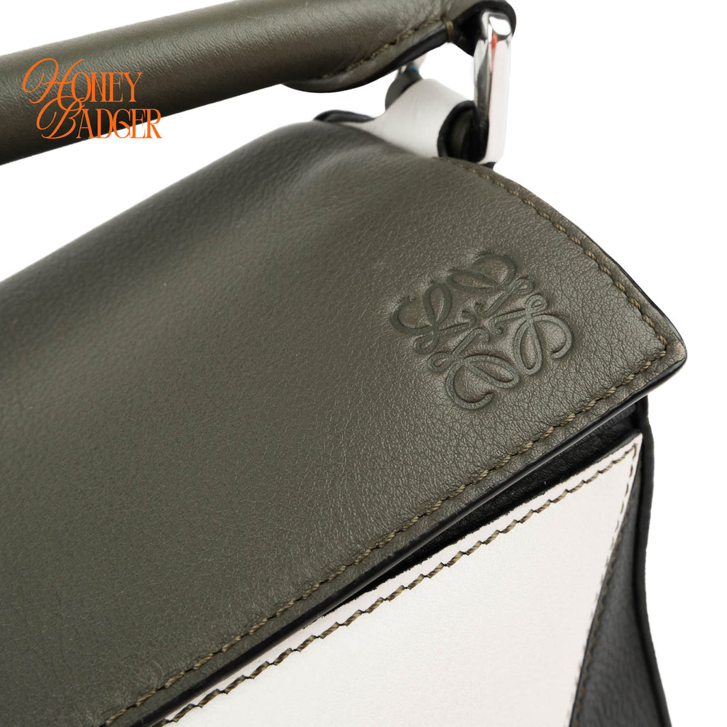 Loewe Puzzle Small Bag Multicolor White Grey Black Grained Leather Silver Hardware