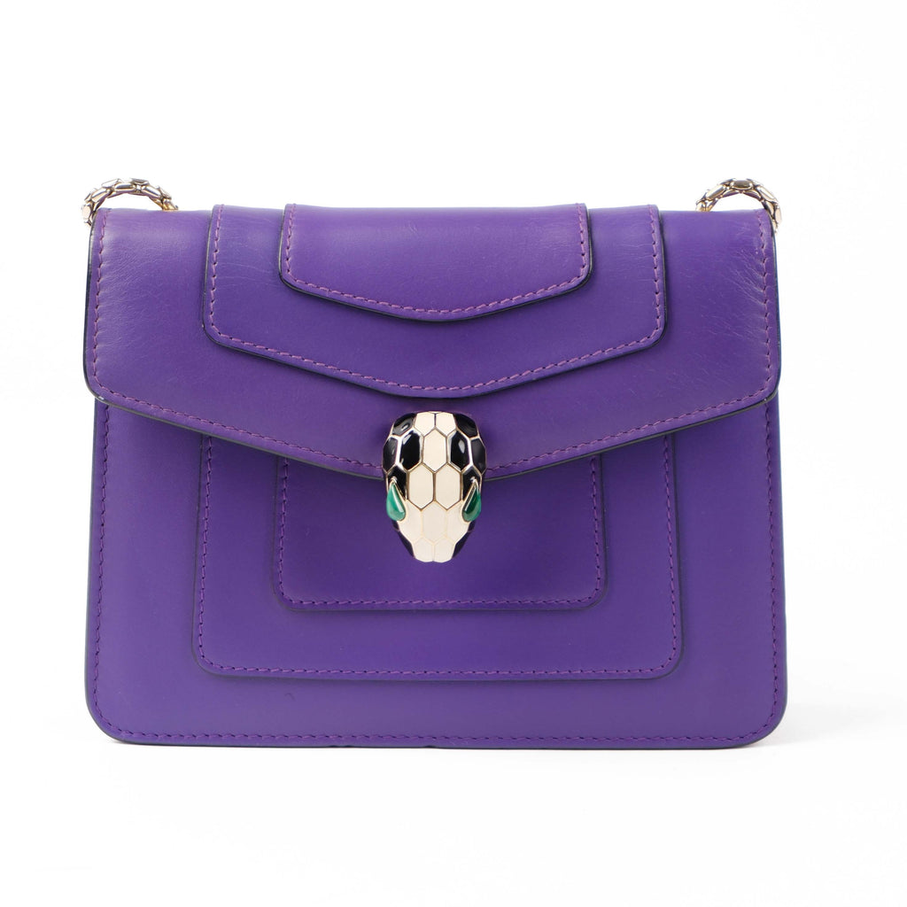 Bvlgari Serpenti Forever Chain Shoulder Bag Smooth Leather Purple Enamel Snakehead