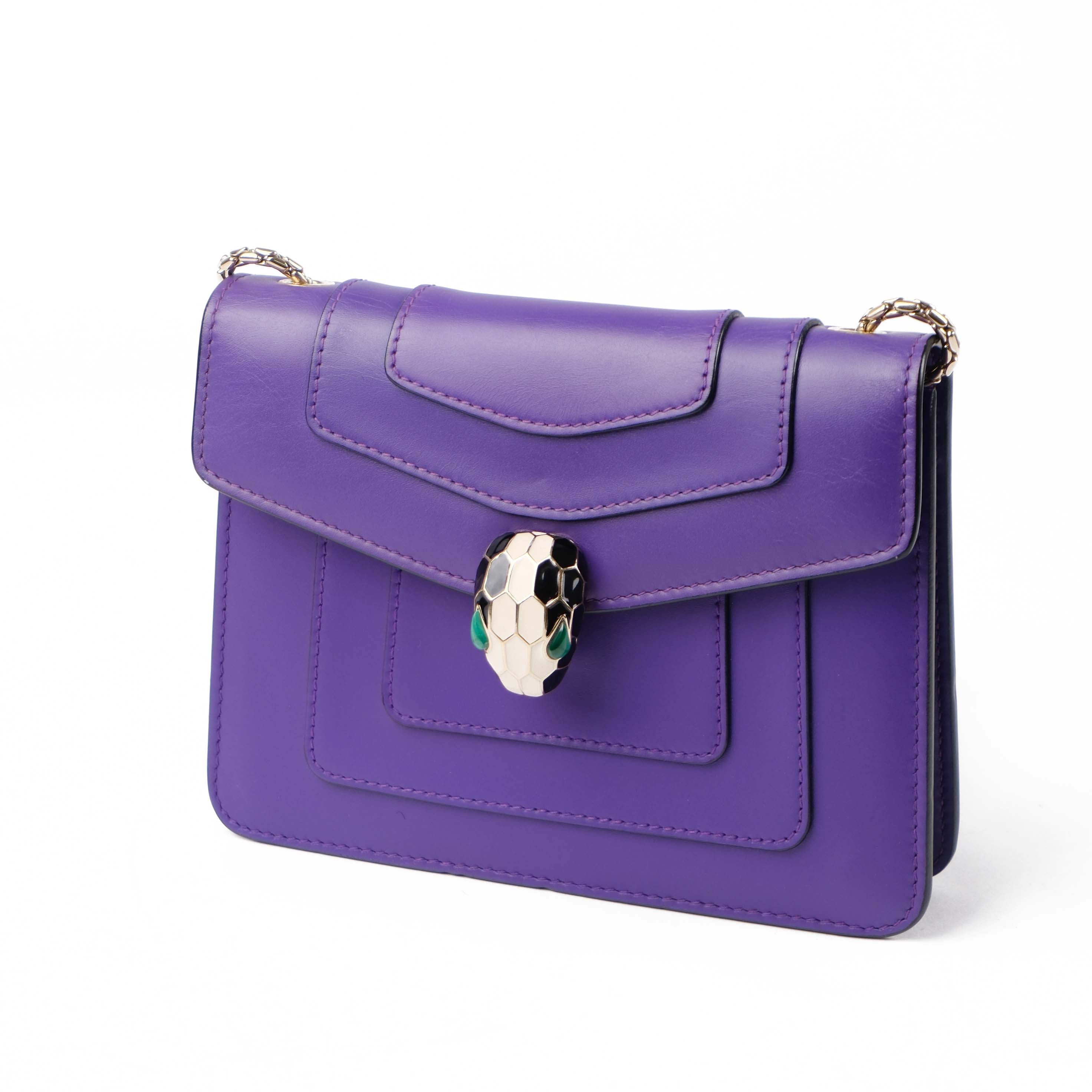 Bvlgari Serpenti Forever Chain Shoulder Bag Smooth Leather Purple Enamel Snakehead