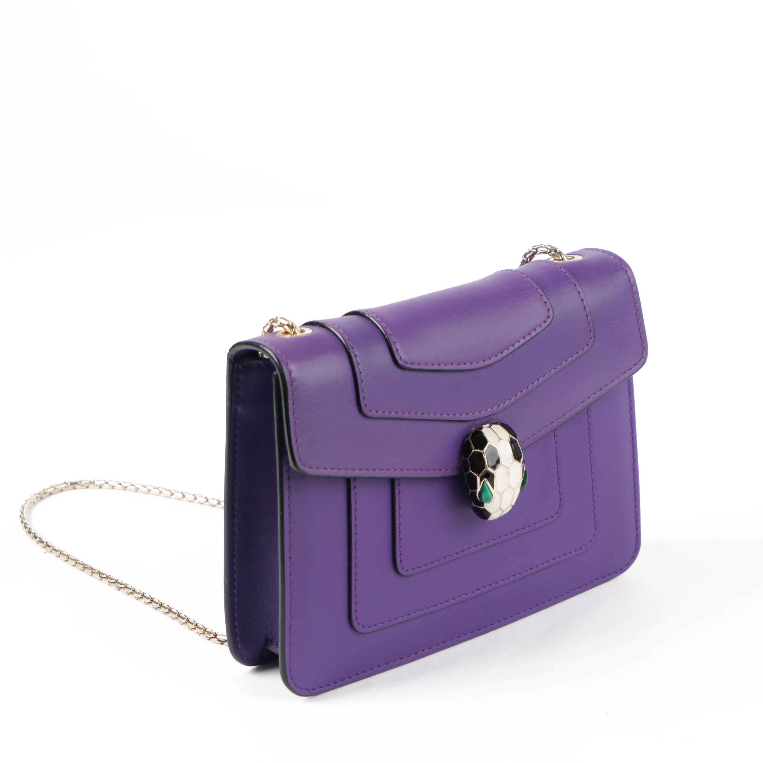 Bvlgari Serpenti Forever Chain Shoulder Bag Smooth Leather Purple Enamel Snakehead