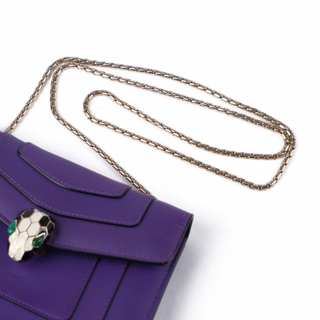 Bvlgari Serpenti Forever Chain Shoulder Bag Smooth Leather Purple Enamel Snakehead