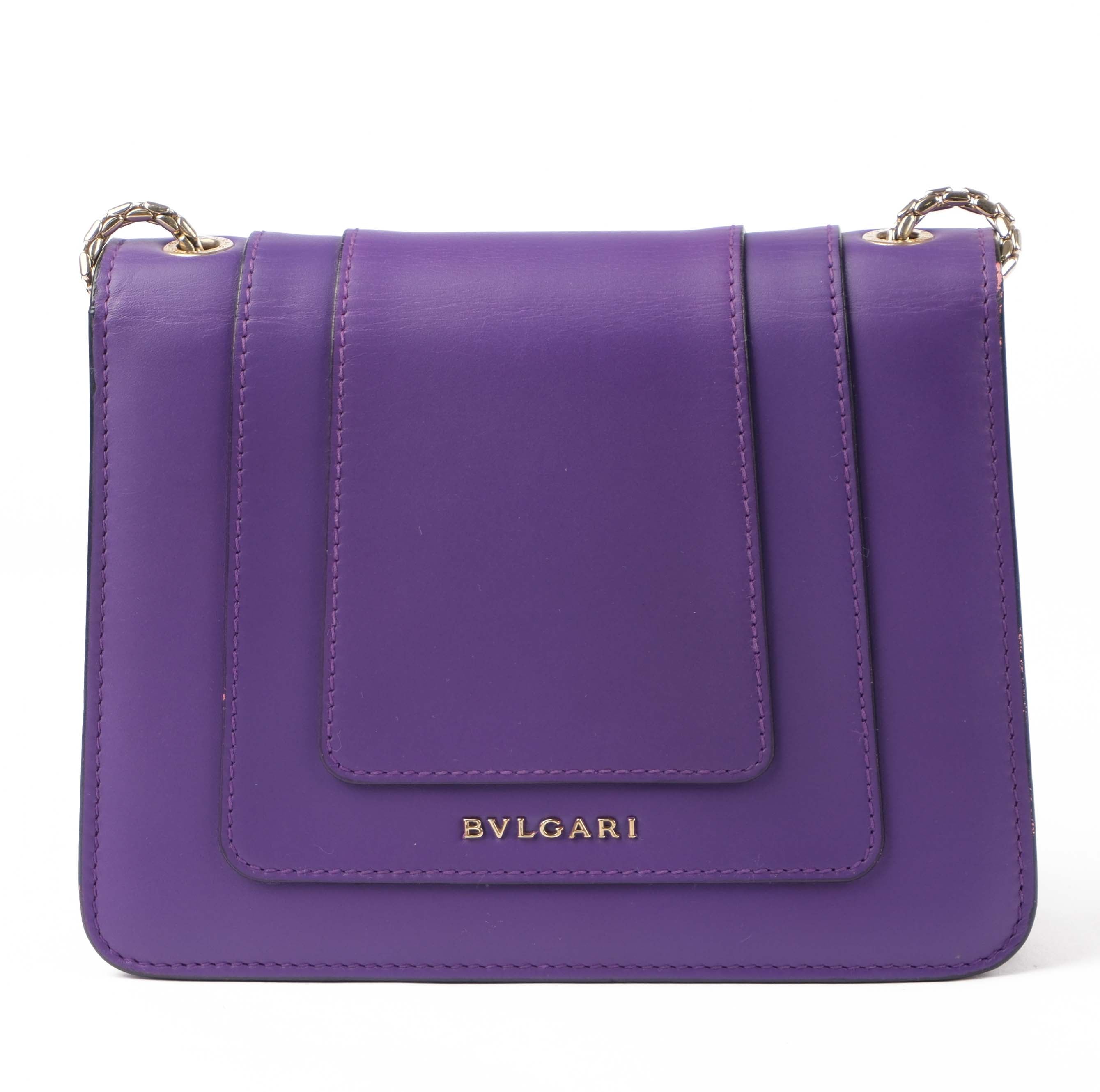Bvlgari Serpenti Forever Chain Shoulder Bag Smooth Leather Purple Enamel Snakehead