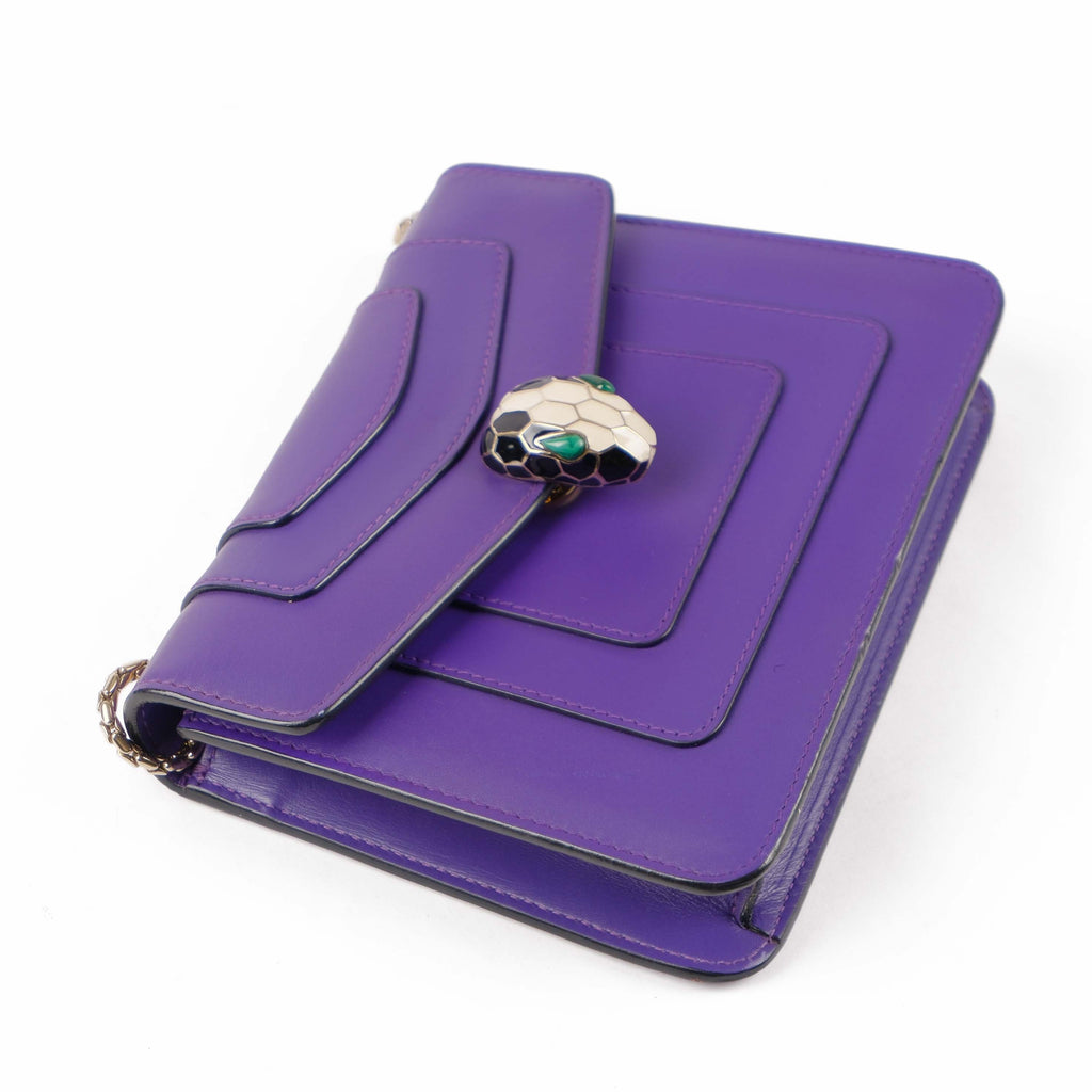 Bvlgari Serpenti Forever Chain Shoulder Bag Smooth Leather Purple Enamel Snakehead