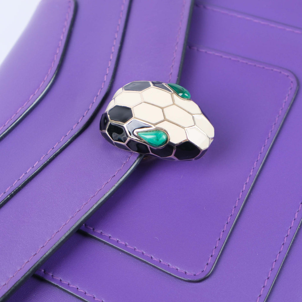 Bvlgari Serpenti Forever Chain Shoulder Bag Smooth Leather Purple Enamel Snakehead