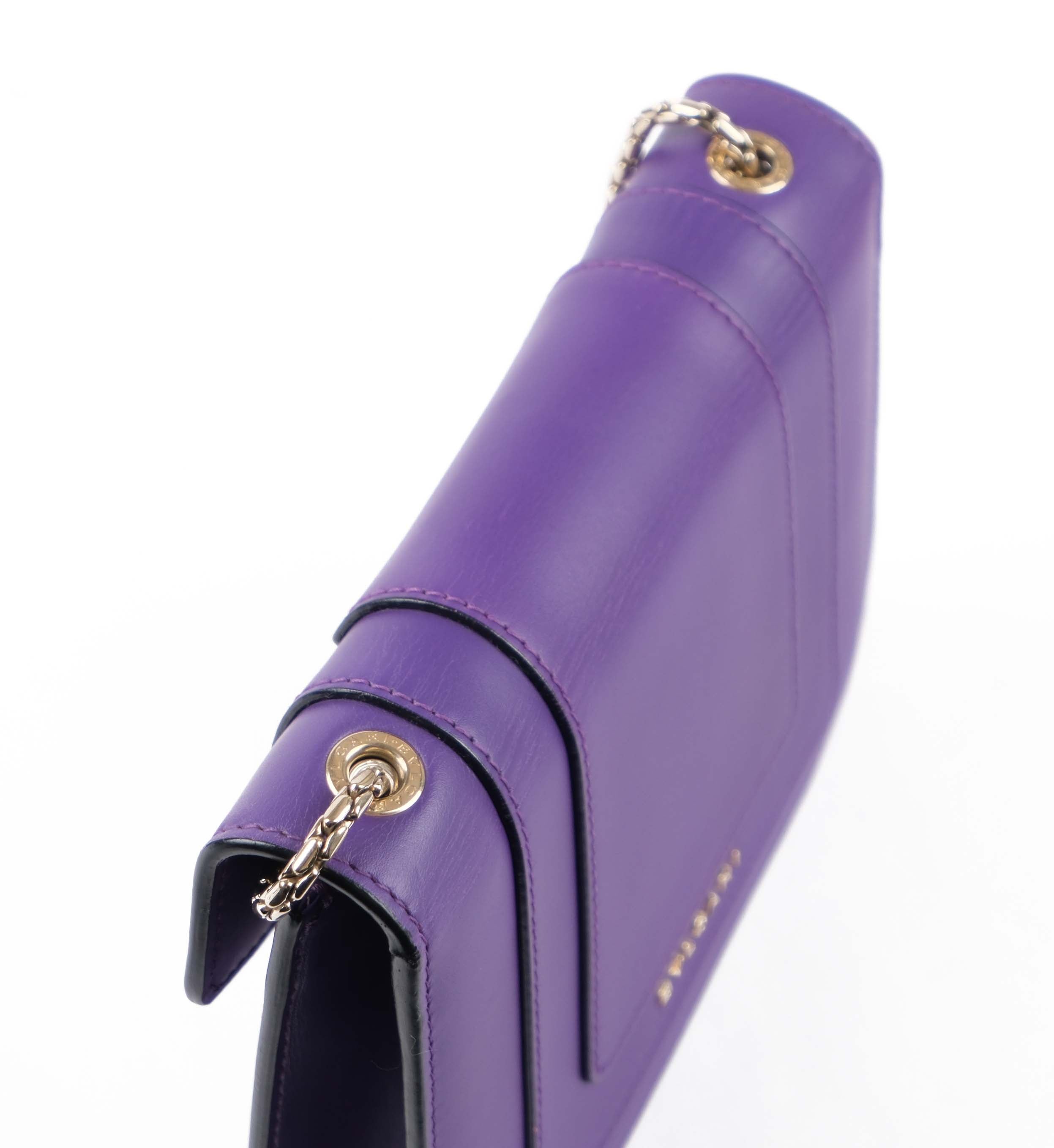 Bvlgari Serpenti Forever Chain Shoulder Bag Smooth Leather Purple Enamel Snakehead