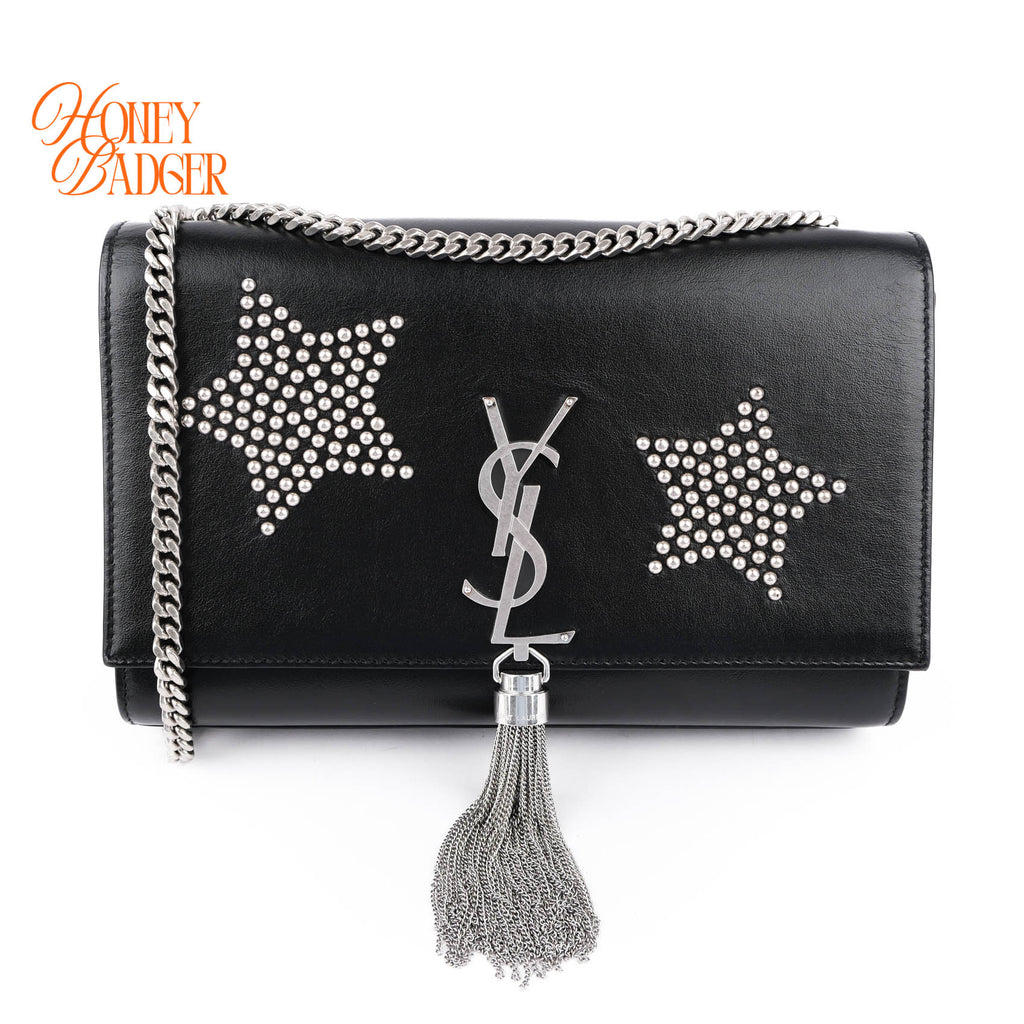 Saint Laurent Medium Kate Tassel Bag Rare Star Studs Black Leather Silver Hardware