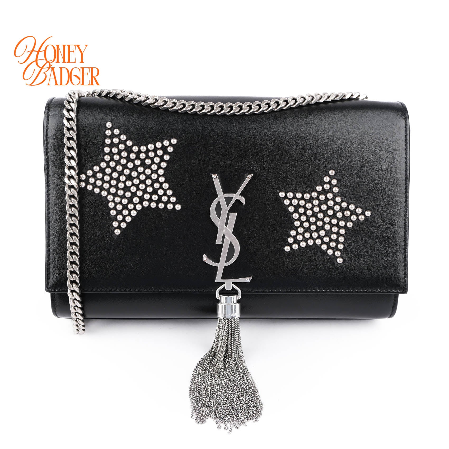 Saint Laurent Medium Kate Tassel Bag Rare Star Studs Black Leather Silver Hardware