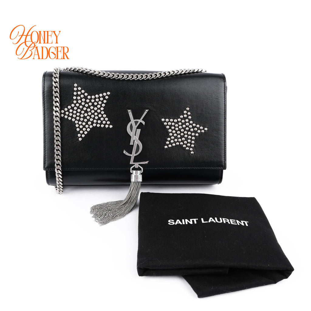Saint Laurent Medium Kate Tassel Bag Rare Star Studs Black Leather Silver Hardware