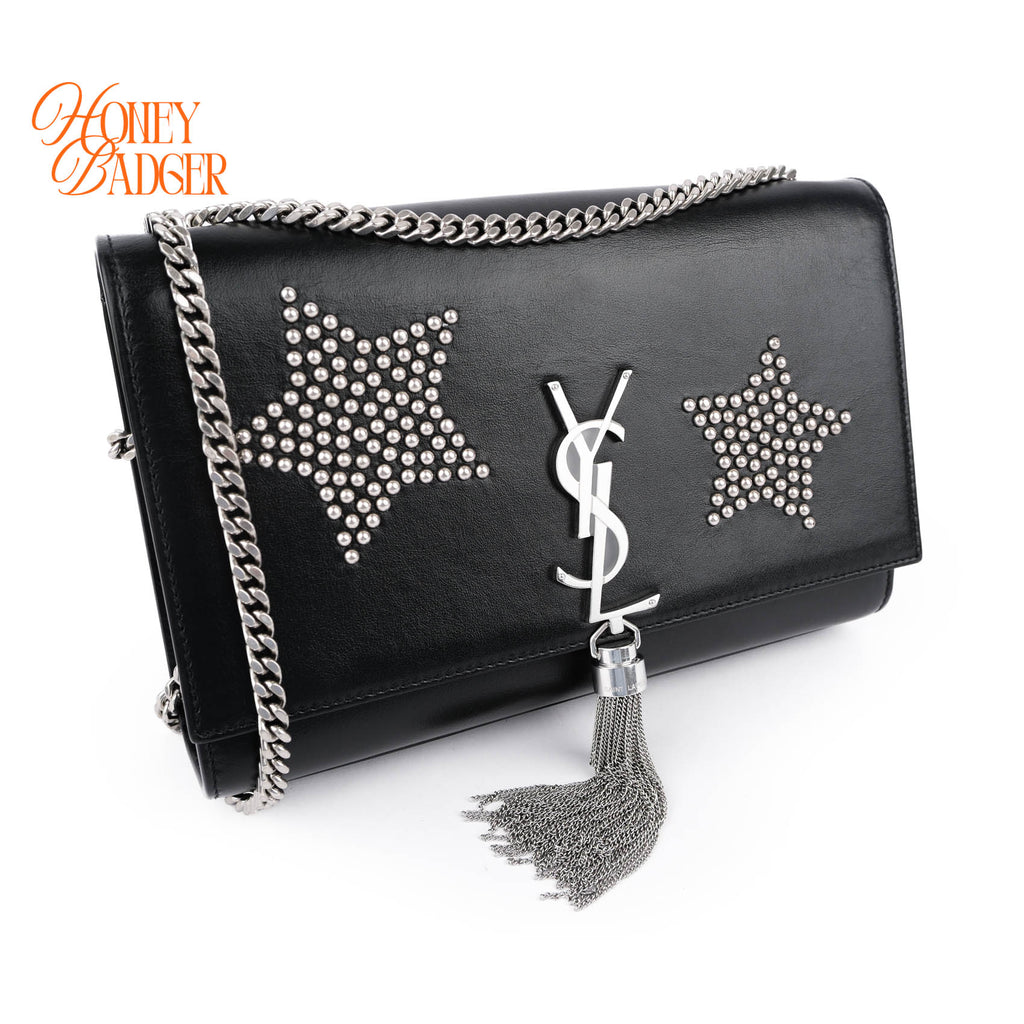Saint Laurent Medium Kate Tassel Bag Rare Star Studs Black Leather Silver Hardware