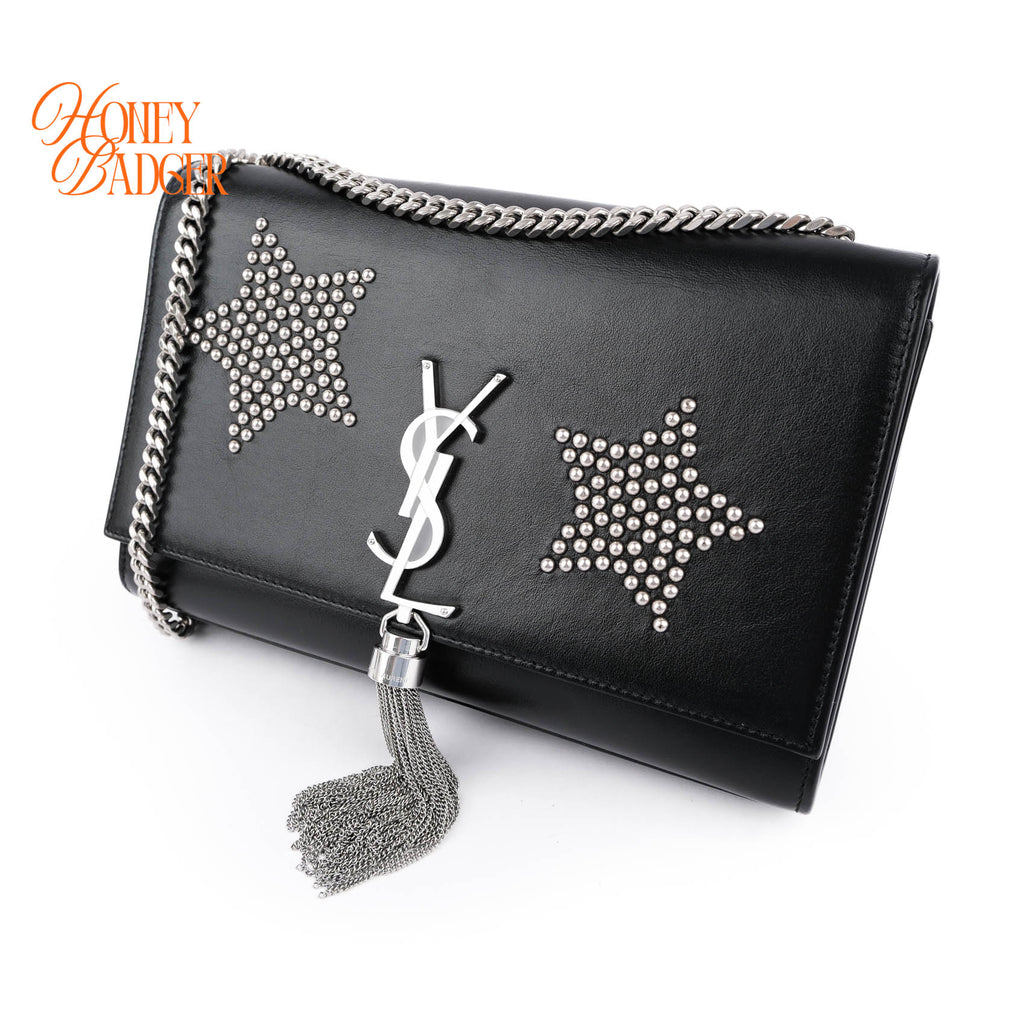 Saint Laurent Medium Kate Tassel Bag Rare Star Studs Black Leather Silver Hardware