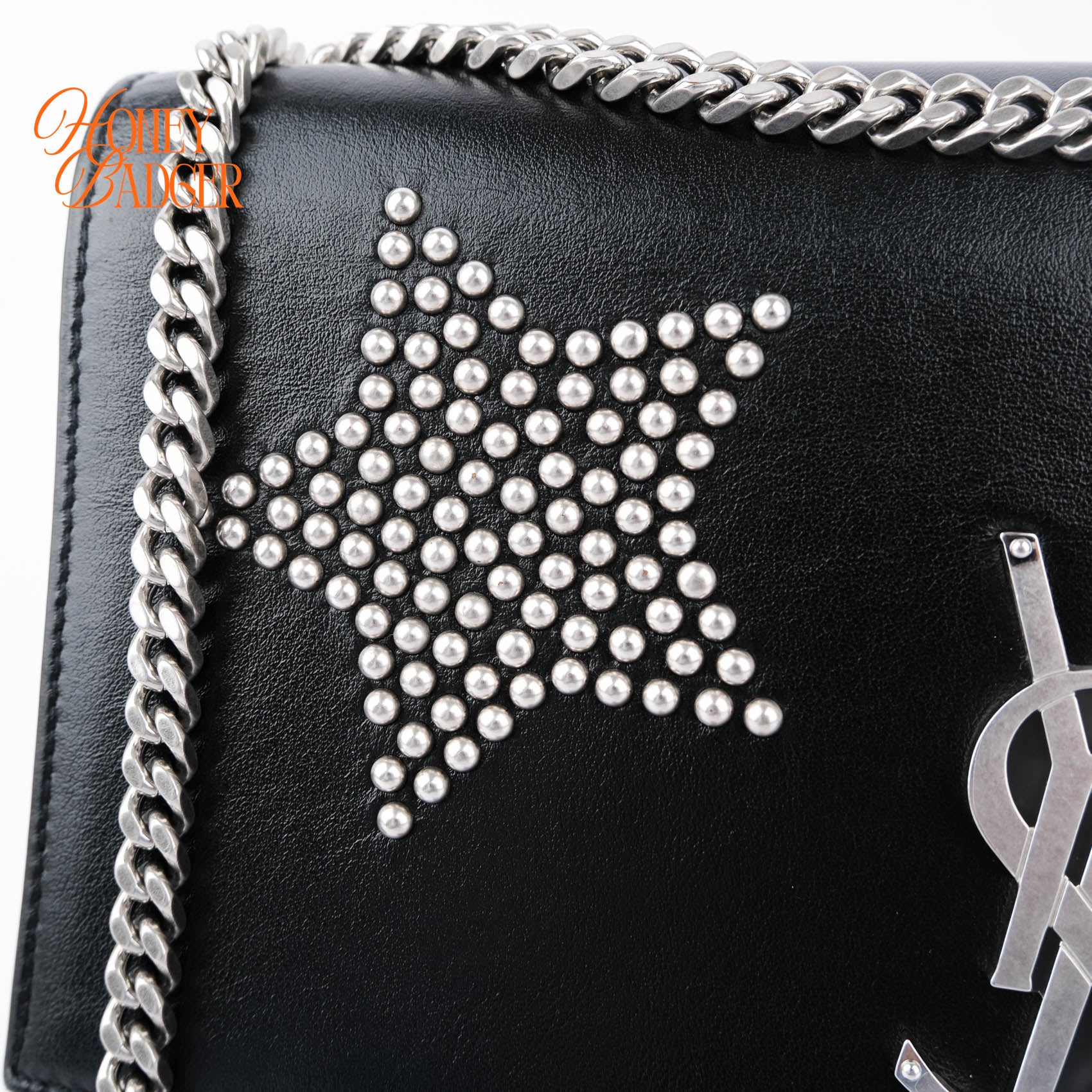 Saint Laurent Medium Kate Tassel Bag Rare Star Studs Black Leather Silver Hardware