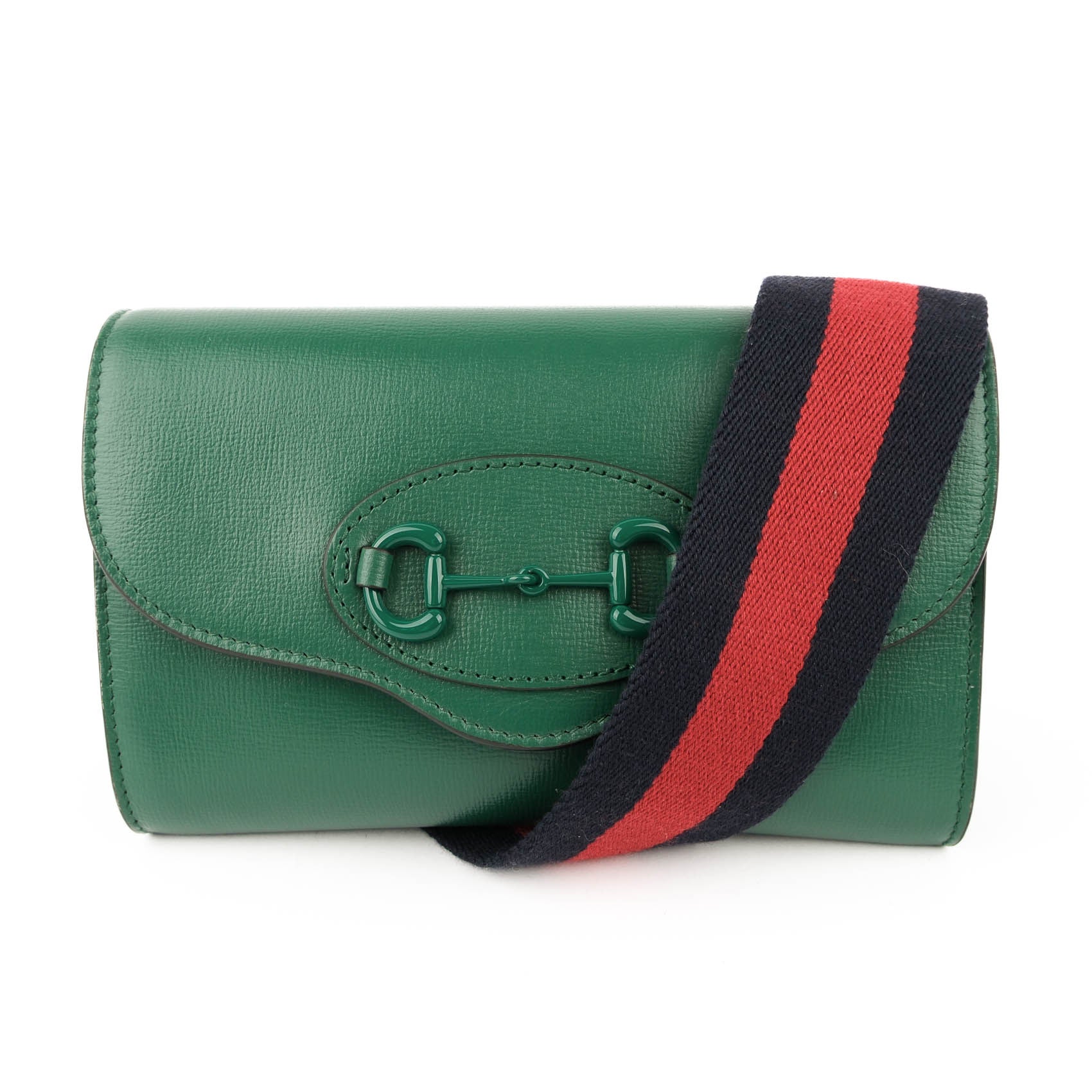 Gucci Horsebit 1955 Mini Shoulder Bag Green Leather with Web Strap 724713