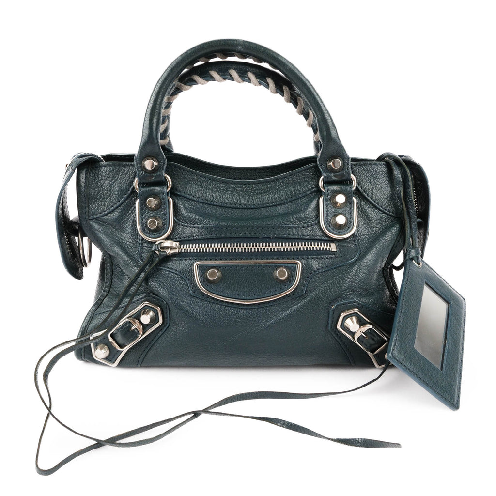 Balenciaga Classic Metallic Edge Mini City Leather 2-Way Handbag Green